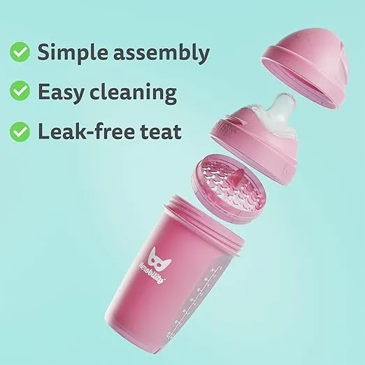 Herobility Double Anti-Colic Baby Bottles – 5 fl oz/140ml – 3-Pack – Purple