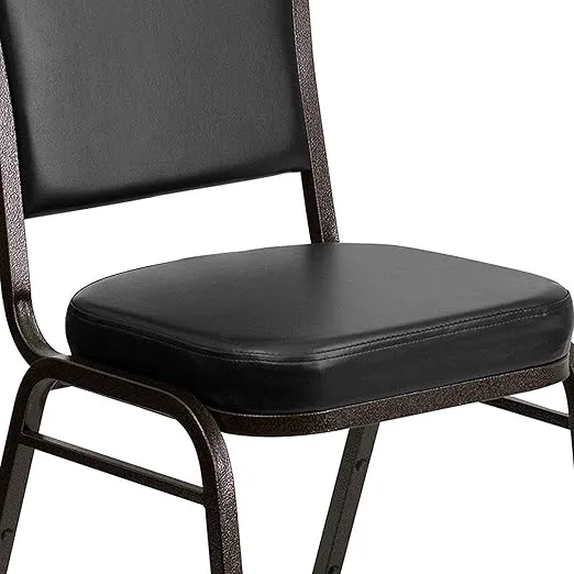 Flash Furniture 4 Pack HERCULES Series Crown Back Stacking Banquet Chair in Black Vinyl - Gold Vein Frame