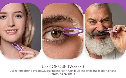 Pursonic | Auto Retractable Tweezers for Eyebrows, Ingrown Hair & Facial Hair, Durable Stainless Steel Material - Features Spotlight & Smart Grab System