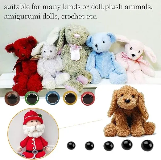 Safety Eyes 796pcs Plastic Safety Eyes and Noses, 6-20mm Black Craft Doll Eyes with Washers Assorted Sizes Bear Nose for Plush Animal Crochet Bear Toys Crafts Making