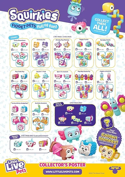 Little Live Pets - Squirkies: 5 Pack | Interactive Fidget Toys, Fidget Feature, Click, Flick, Tangle, Pop, 30+ to Collect, Multiple Fidget Points, for Kids Ages 5+.