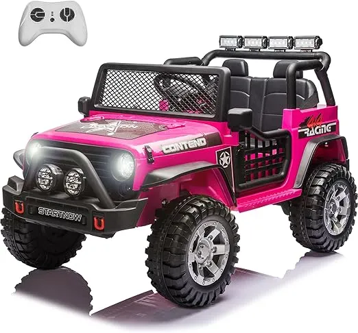 Sopbost 12v 7Ah 2-Seater Ride On Truck Electric Ride On Car for Kids w/Parent Remote Control Battery Powered Off-Road Ride on Toys w/Spring Suspension, LED Lights, Music (Pink)