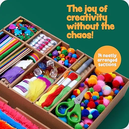 Dan&Darci Arts and Crafts Vault - Craft Supplies Kit in a Box for Kids Ages 4 5 6 7 8 9 10 11 & 12 Year Old Girls & Boys - Crafting Set Kits - Easter Gift Ideas for Kids Art Activity Gifts