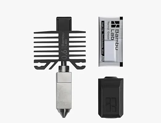 BAMBULAB Official Bambu Lab Hotend with Nozzle - X1 Series and P1 Series Compatible with P1S P1P X1C X1 Carbon 3D Printer (.6mm Hardened Steel)