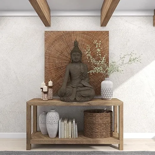 Deco 79 Polystone Buddha Decorative Sculpture Meditating Home Decor Statue with Engraved Carvings and Relief Detailing, Accent Figurine 24" x 20" x 42", Gray
