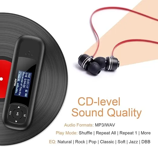 AGPTEK U3 USB Stick Mp3 Player, 8GB Music Player Supports Replaceable AAA Battery, Recording, FM Radio, Expandable Up to 128GB, Black