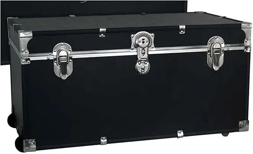 Traveler 31-Inch Trunk With Push Button Latch Wheels And Lock Travel Trunk Reusable Shipping Container Military Deployment, Trunk Black