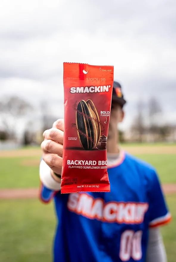 SMACKIN' Sunflower Seeds, Roasted Jumbo Small-Batch, American Made - Backyard BBQ. 1.5oz bags (36 Pack)