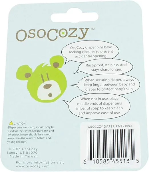 OsoCozy Diaper Pins - {Pink} - Sturdy, Stainless Steel Diaper Pins with Safe Locking Closures - Use for Special Events, Crafts or Colorful Laundry Pins , 8 Count (Pack of 1)