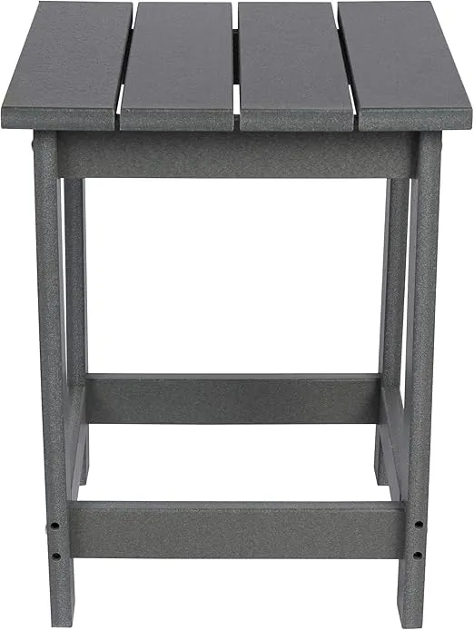 Shine Company Adirondack Square Outdoor Side Table, HDPE Resin End Table, Weatherproof Small Table, Gray