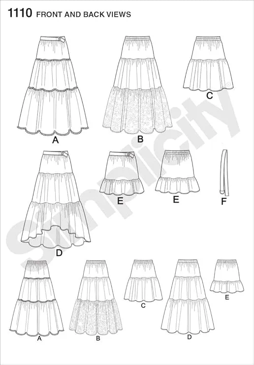 Simplicity 1110 Learn to Sew Tiered Skirt Sewing Pattern for Women, Sizes XXS-XXL