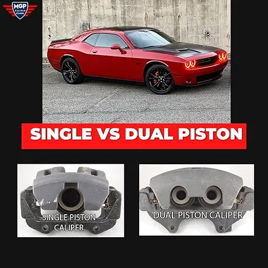 MGP Caliper Covers - Brake Caliper Covers 2011-2023 Dodge Challenger 2011-2023 Dodge Charger (Dual Piston) - Front & Rear Set - Challenger (Cursive) Logo - Red