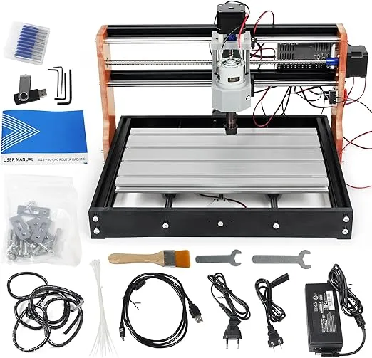 RATTMMOTOR Upgrade 3018-PRO CNC Wood Router Machine Kit 3 Axis GRBL DIY Mini CNC Engraver Milling Machine+Emergency Stop and Limit Switch for Cutting Plastic Acrylic PVC PCB Wood