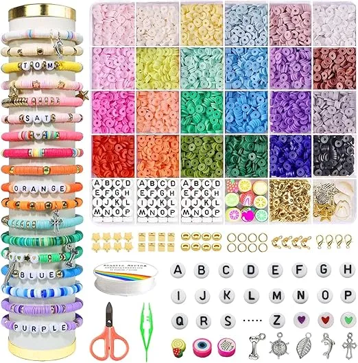 Redtwo Clay Beads for Bracelets Making Kit, 4200 Friendship Bracelet Heishi Beads Preppy Flat Beads, DIY Arts and Crafts Birthday Gifts Toys for Kids Age 6-13