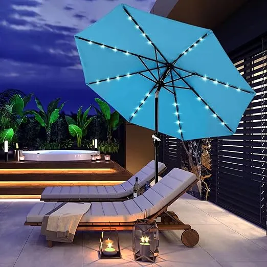 ABCCANOPY Durable Solar Led Patio Umbrellas with 32LED Lights 9FT (Turquoise)