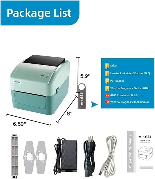 vretti Bluetooth Thermal Shipping Label Printer Wireless 4x6 Shipping Label Printer, 420B Thermal Printer Compatible with Ebay, Amazon, Shopify, Etsy, USPS,Android, iPhone