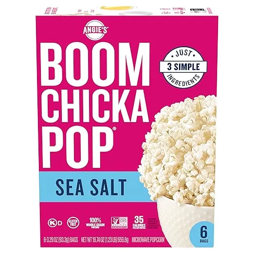 Angie's BOOMCHICKAPOP Sea Salt Microwave Popcorn, 6 Count, 3.29 oz. bags