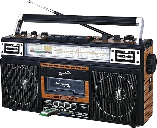 Supersonic SC-3201BT 4 Band Radio & Cassette Player Boombox, Bluetooth Speaker, AM/FM/SW Radio with MP3 Playback, USB & SD Card, 3 Band EQ and Earphone Jack