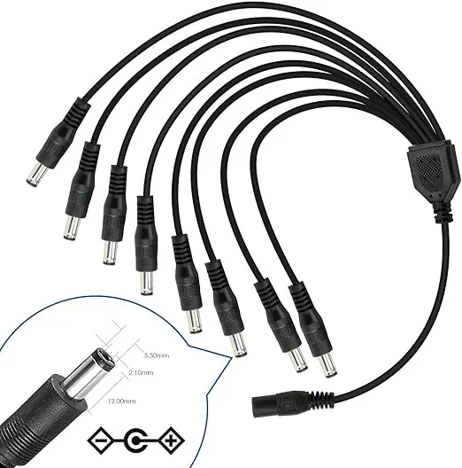 ZOSI DC 1 Female to 8 Male Output Power Splitter Cable Y Adapter For CCTV Accessories Black