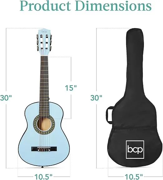 Best Choice Products 30in Kids Acoustic Guitar Beginner Starter Kit with Strap, Case, Strings - Light Blue
