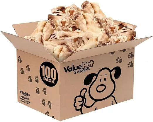 ValueBull Cow Ears, Varied Sizes/Shapes, 100 Count Bulk Pack - All Natural Dog Treats, 100% Angus Beef, Single Ingredient Rawhide Alternative, Fully Digestible, Cleans Teeth & Gums