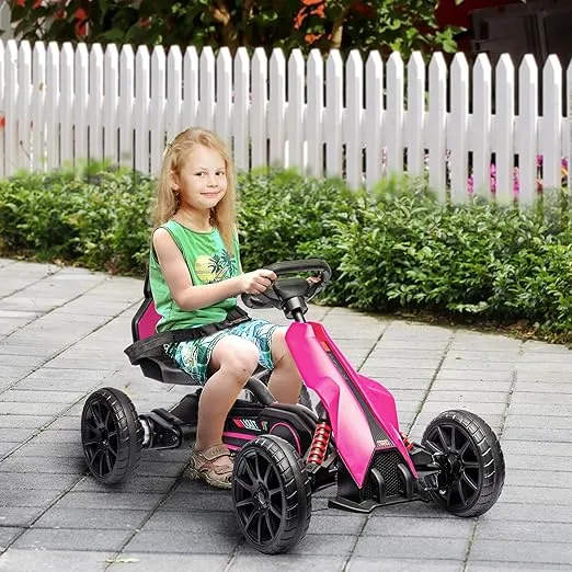 Aosom 12V Electric Go Kart for Kids, Outdoor Ride-On Toy with Forward Backward Drive & Adjustable Speed, Gift for Child 3-8 Years Old, Pink