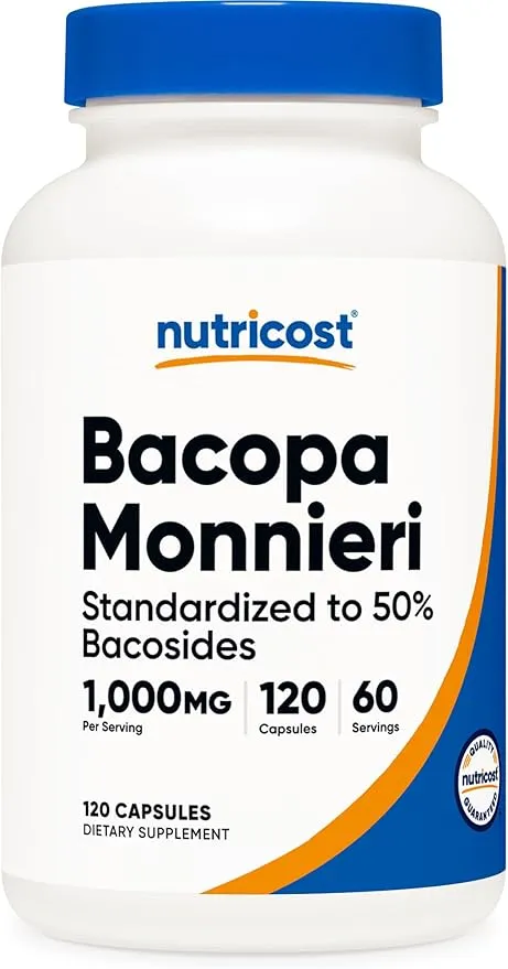 Nutricost Bacopa Monnieri 1,000mg, 120 Capsules (60 Servings) - Non-GMO, Gluten Free, and Vegetarian Friendly