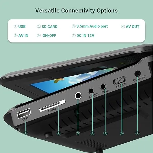 9.5" Portable DVD Player for Kids and Car with 7.5" Swivel Screen, 4-6 Hours Working Time, Car DVD Player with Dual Speakers, Remote Control, Support Sync TV, Region Free USB/SD/AV
