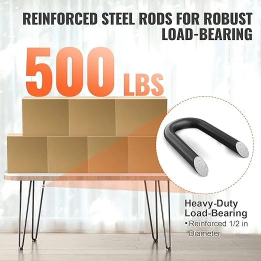VEVOR 16" Hairpin Furniture Legs, Metal Home DIY Projects for Nightstand, Coffee Table, Desk, 500lbs Load Capacity with Rubber Floor Protectors, Metal Heavy Duty Sturdy Modern Table Legs, 4PCS Black