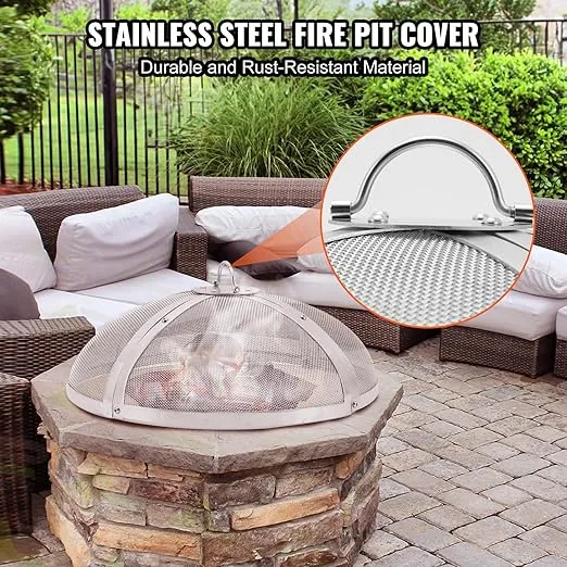 Fire Pit Spark Screen Round 36", Reinforced Heavy Duty Steel Metal Cover, Outdoor Firepit Lid, Easy-Opening Top Screen Covers Round with Ring Handle for Outdoor Patio Fire Pits Backyard