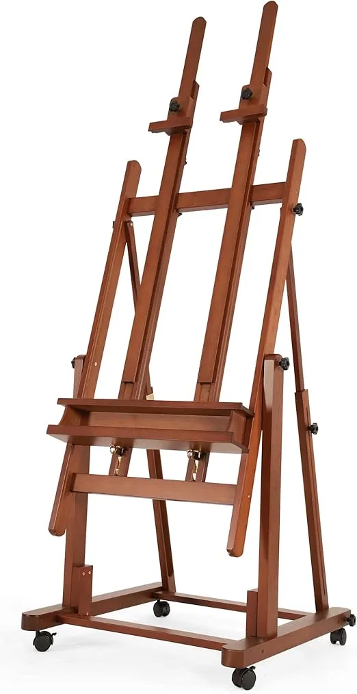 VISWIN Double Mast Extra Large H-Frame Easel, Hold Canvas up to 83", Tilts Flat, Adjustable Solid Beech Wood Heavy Duty Easel Stand with Large Storage, Movable Art Easel for Painting Adult, Artist - W