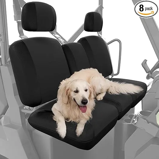 Kemimoto UTV Seat Covers Black, Waterproof Repellent UTV Seat Cover Set w/Headrest Cover Compatible with Can Am Defender Front Two Doors Split Bench Seat Covers- Black
