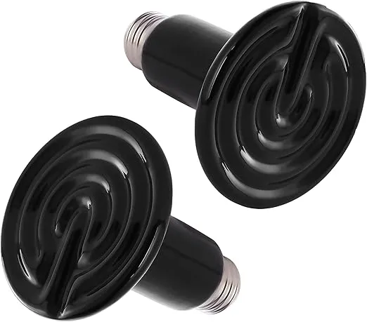 Simple Deluxe Reptile Heat Lamp 2-Pack 100W Ceramic Heating Light Bulb Heat-Emitter Brooder Coop Heater No Light, for Amphibian Pet & Incubating Chicken, 90mm Diameter,Black