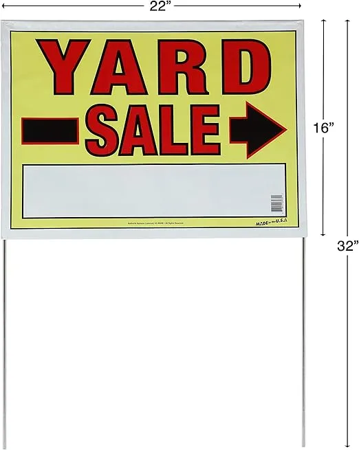 Sunburst Systems 3935 Yard Sale, Assembled with metal U-Stake, Double Sided, 32" x 22" (Including Stakes), 10 Pack, Neon Yellow