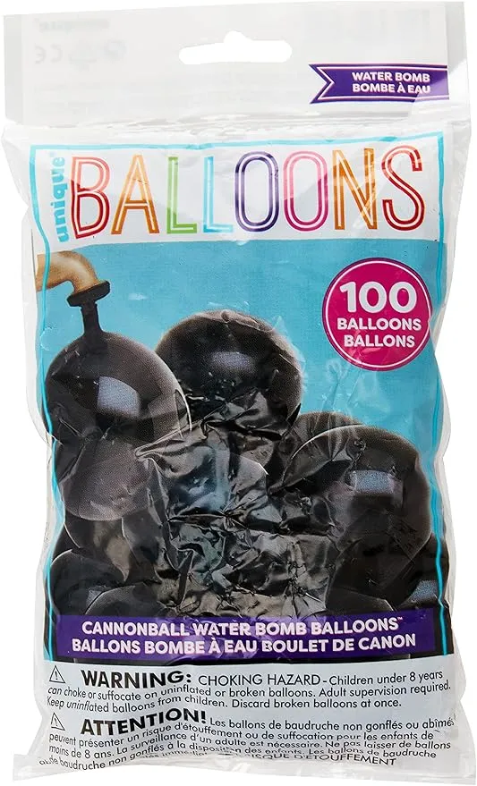Black Cannonball Water Bomb Balloons, 100 Count - Rapid-Fill & Fun-Explosive Balloon Party Pack, Perfect for Summer Parties & Events