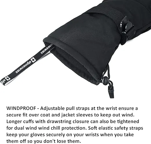 Alpine Swiss Mens Waterproof Gauntlet Snow Ski Gloves Winter Sport Snowboarding Windproof Warm 3M Thinsulate