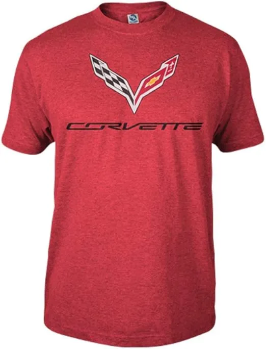 C7 Corvette Logo Flag T-Shirt : Heather Red