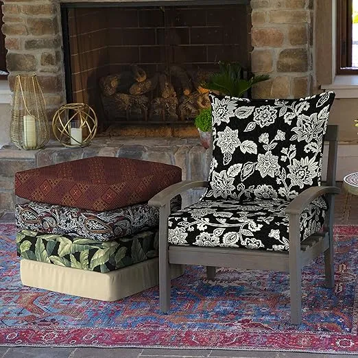Arden Selections Outdoor Deep Seat Set, 24 x 24, Rain-Proof, Fade Resistant, Deep Seat Bottom and Back Cushion 24 x 24, Ashland Black Jacobean