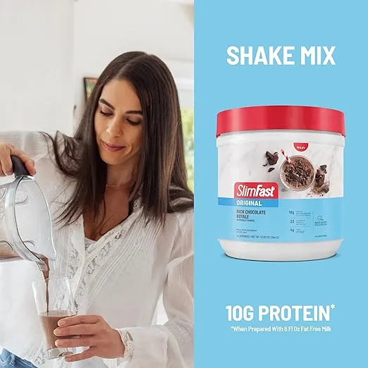 SlimFast Meal Replacement Powder, Original Rich Chocolate Royale, Weight Loss Shake Mix, 10g of Protein, 14 Servings (Pack of 3) (Packaging May Vary)