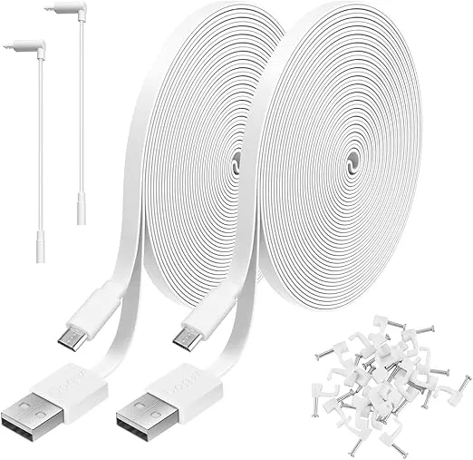 2 Pack 20FT Power Extension Cable Compatible with Wyze Cam V4,WyzeCam,Wyze Cam Pan,WYZE Cam OG,NestCam Indoor,Blink,Amazon Cloud Camera,USB to Micro USB Durable Charging and Data Sync Cord(White)