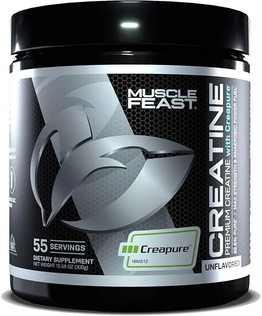 Muscle Feast Creapure Creatine Monohydrate Powder, Vegan Keto Friendly Gluten-Free, Mass Gainer, Muscle Recovery Supplement and Best Creatine for Muscle Growth, Unflavored, 300g