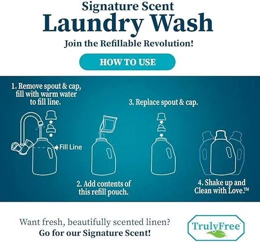 Truly Free Laundry Detergent for Sensitive Skin | Gentle & Safe for Baby Clothes | Plant-Based | Easy to Dissolve to Create a Liquid| Include 1 Refillable Bottle| Signature Scent (50 Loads)