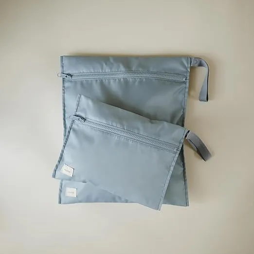 mushie Water Resistant Wet Bags | Large & Small Reusable Storage Bag for Baby Items and Travel | Zippered Pockets with Handle | Machine Washable, Set of 2 (Tradewinds)