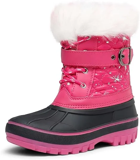 DREAM PAIRS Girls Boys Snow Boots Waterproof Outdoor Warm Cozy Anti-Slip Mid Calf Faux Fur Lining Winter Shoes for Little/Big Kids