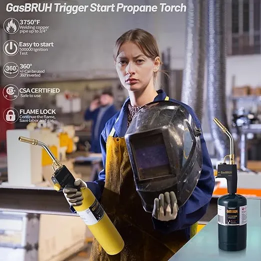 Propane torch Head with Igniter, Map Gas Torch Kit for Propane, Map and Mapp Gas,High Intensity Torch Head, Trigger Start GasTorch,Turbo Torch,Welding Torch Kit, Blow Torch(CSA,Without gas valve)