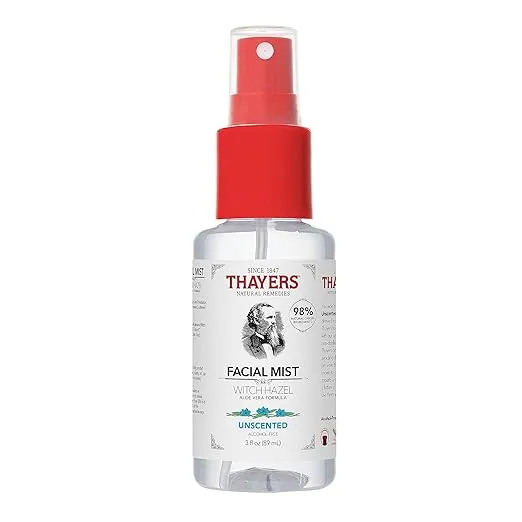 Thayers Alcohol-Free Witch Hazel Facial Mist Toner with Aloe Vera, Unscented, Soothing and Hydrating, for All Skin Types, Trial Size, 3 oz