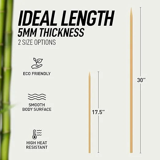 Zulay Kitchen Authentic Bamboo Marshmallow Smores Sticks - 40 Extra Long 30" Roasting Sticks - 5mm Heavy-Duty Bamboo Skewers - Thick Smore Sticks - Ideal for Grilling - Marshmallow Sticks Camping