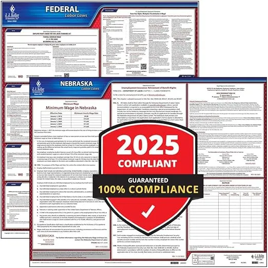 2025 Nebraska and Federal Labor Law Poster Set (English, NE State) - OSHA Compliant Laminated Posters