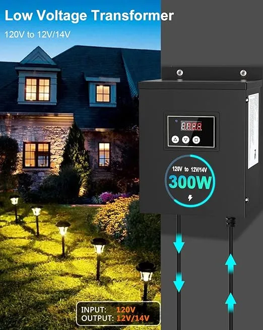 300W Low Voltage Landscape Transformer,Low Voltage Transformer with Timer,Photocell Sensor and Remote Control, 120V AC to 12V/14V AC,Weatherproof,for LED Landscape Lighting,ect