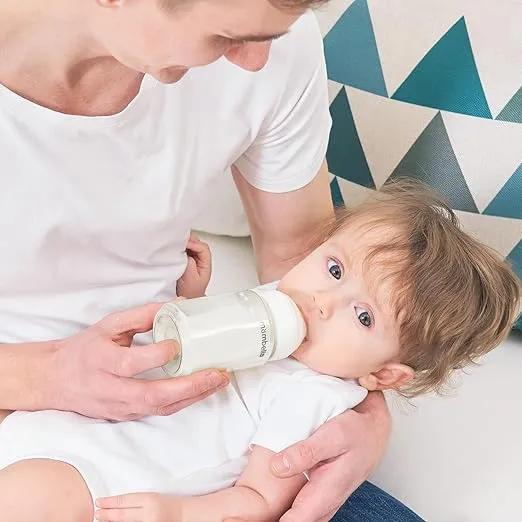 Mobella Classic Glass Baby Bottles for 0 3 6 Months with Slow Flow Nipple, Anti Colic Feeding Bottle, Two Air Free Vent Newborn Bottles for Breastfeeding Babies, Infant Bottles, 6 oz/180 ML, Ivory